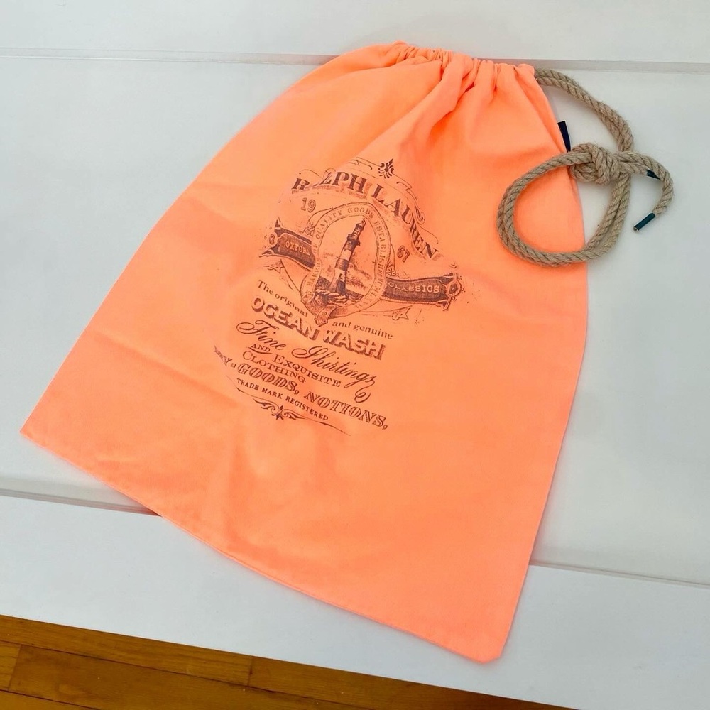 Neon Peach Ralph Lauren Nautical Ocean Wash Cotton & Rope Drawstring Bag
